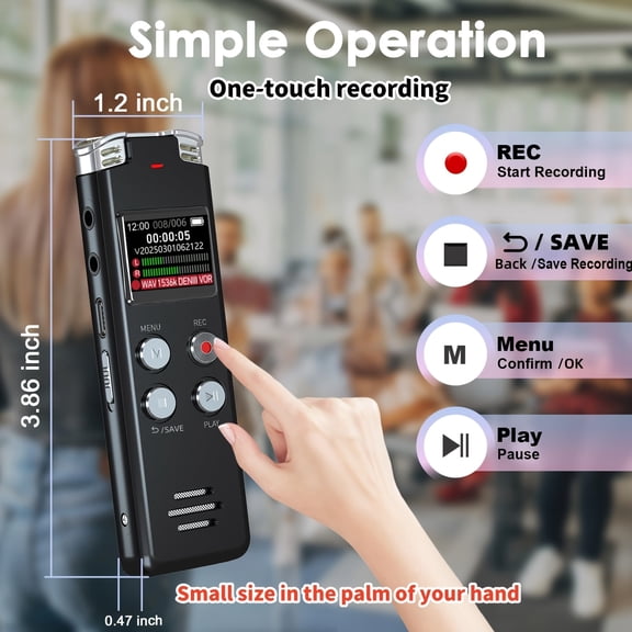 64GB Digital Voice Recorder, Voice Activated Recording with Playback & MP3 Function, Portable USB Dictation Device for Lectures, Meetings and Interviews