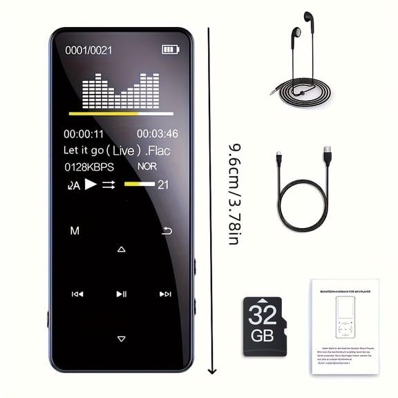 64GB Hi-Fi Music Player | Wireless 5.0 MP3/MP4 with Built-in Speaker | EBook, Alarm Clock & Voice Recorder | Portable for Sports & Mobile Entertainment