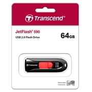 Transcend 64GB JetFlash 590 USB 2.0 Flash Drive - 64 GB - USB 2.0 - Red -