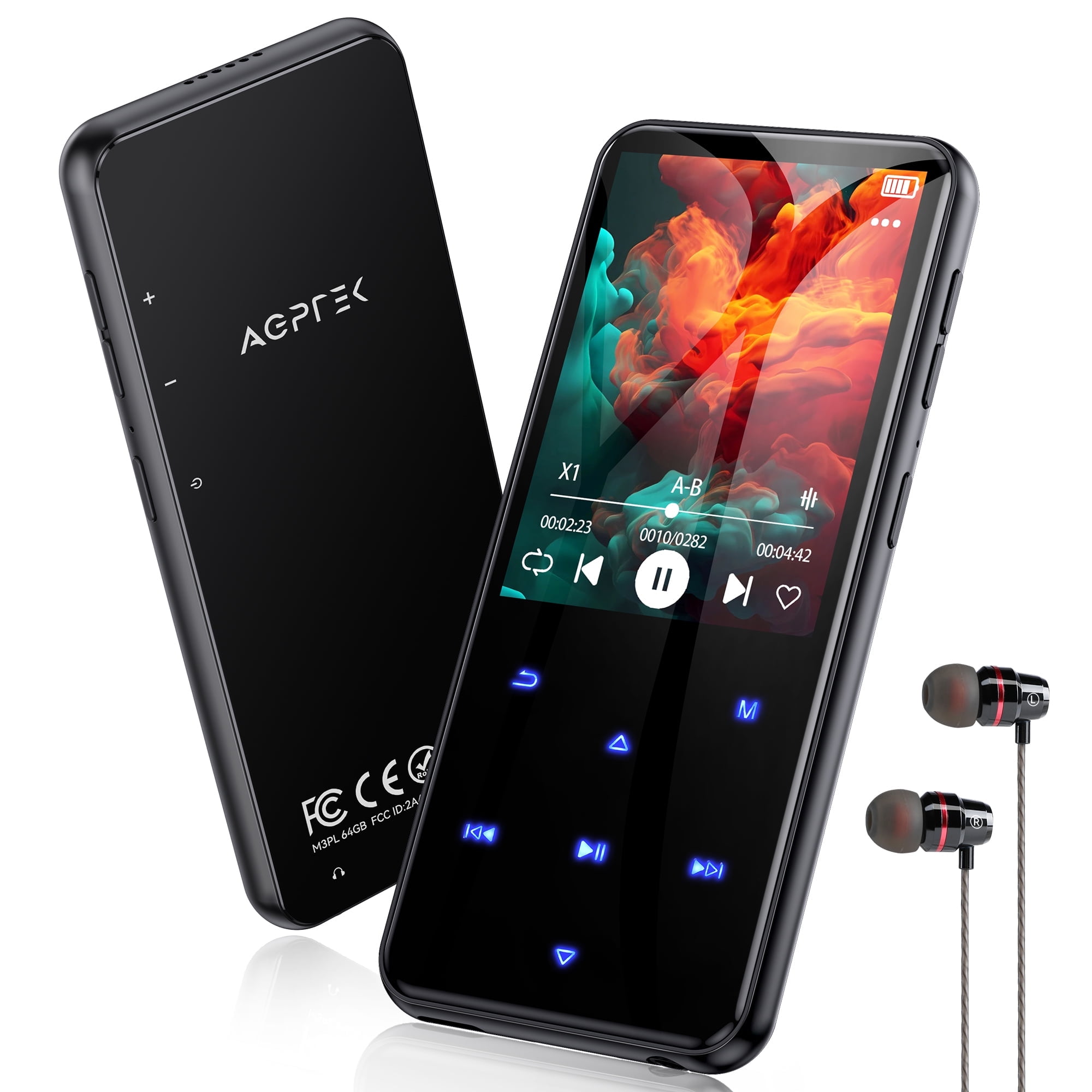 AGPTEK MP3 Player,64 GB Bluetooth Music Player with Speaker 2.4" Screen Touch Buttons Black