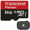 thumbnail image 1 of 64GB Memory Card with Zipper Case - Transcend High Speed MicroSD Class 10 MicroSDXC Compatible for Acer Liquid Jade Primo - Alcatel REVVL, PulseMix, Onyx, Tetra, Streak, Flint, Verso - Y1A, 1 of 4