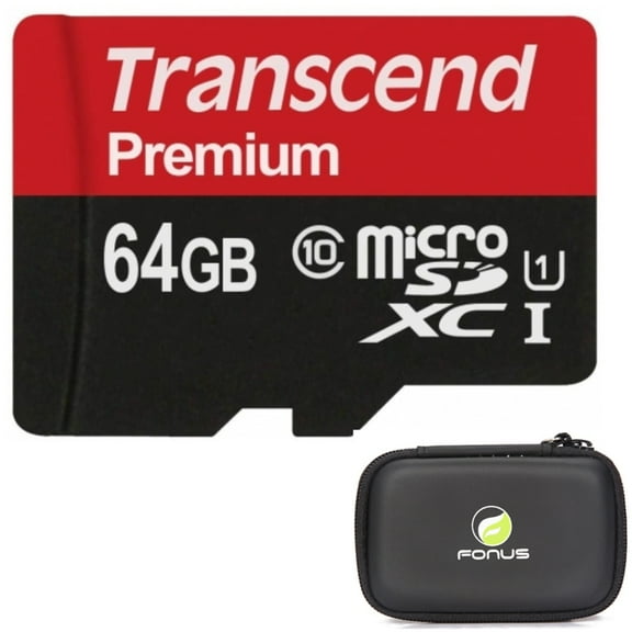 64GB Memory Card with Zipper Case - Transcend High Speed MicroSD Class 10 MicroSDXC Compatible for Acer Liquid Jade Primo - Alcatel REVVL, PulseMix, Onyx, Tetra, Streak, Flint, Verso - Y1A