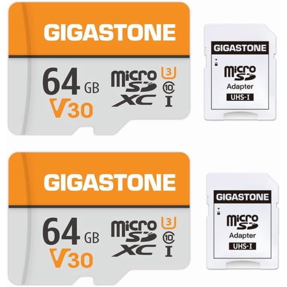 64GB Micro SD Card 2-Pack, V30 4K Video Recording, Surveillance, Security Camera, Dash Cam, Drone, 95MB/s MicroSDXC Memory Card UHS-I Class 10, with Adapter
