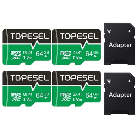 64GB Micro SDXC with Adapter 4 Pack TOPESEL High-Speed TF Card Class 10 U3 UHS-1 SDXC Memory Card