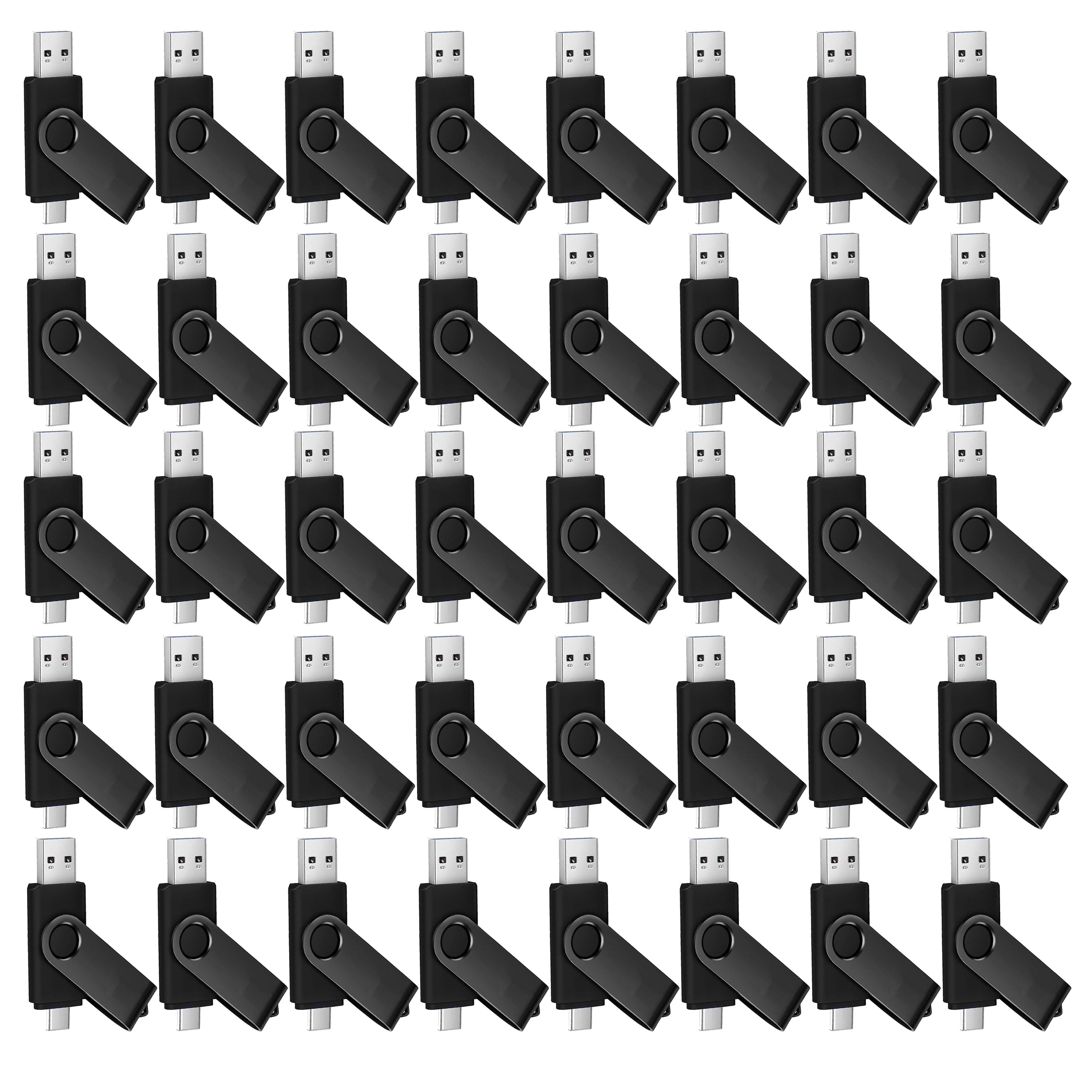 64GB TYPE C Thumb Drive USB 2.0 Swivel Design 2-in-1 Type-C Memory Stick for Android Smartphone, Computer, MacBook, Tablet, PC (50Pack Black)