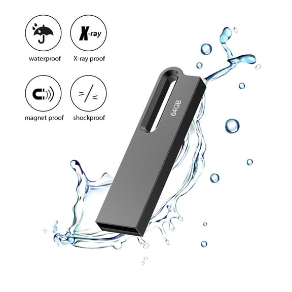 64GB USB 2.0 Flash Drive TOPESEL Slim Metal Thumb Drive Waterproof Memory Stick Pen Drive Black 1 Pack