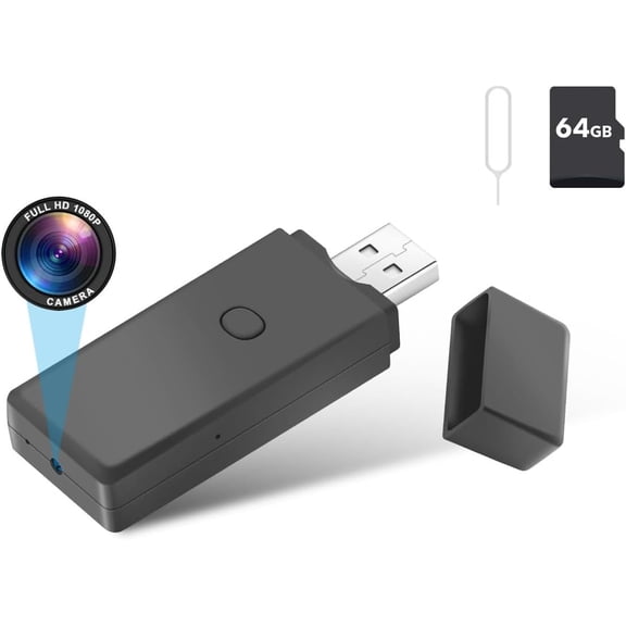 64GB USB Flash Drive Camera,1080P Video Resolution Security, Rechargeable Portable mini Body cam,Surveillance Camera