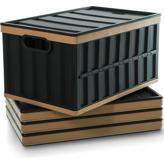 64L Collapsible Storage Bins with Lids Plastic Storage Containers for Organizing Stackable Storage Box Large Heavy Duty Utility Crates, 4 Packs