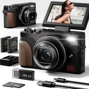 64MP 5K Autofocus Digital Vlogging Camera,180  Flip Screen,18X Digital Zoom,Built-in Fill Light,2 Batteries & 32GB SD Card,Black