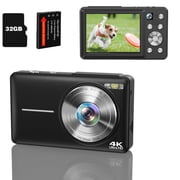 64MP Digital Camera, 4K Autofocus Compact Camera with LED Flash, 16X Zoom, IPS Screen, 256GB TF Card Support, Easy-to-Use for Kids, Teens & Adults Black
