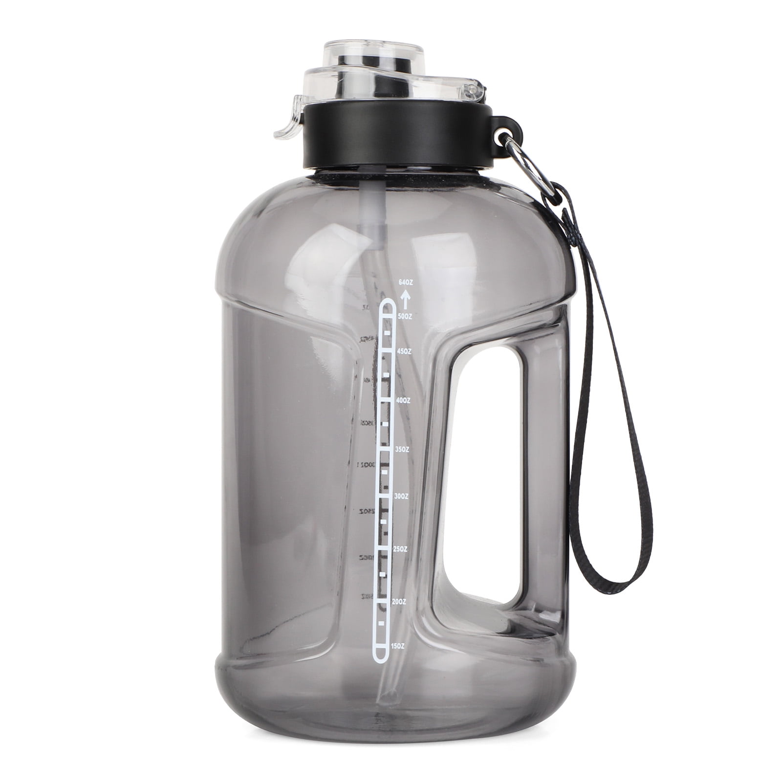 Athletic Works 64-Ounce Motivational Water Jug with Dual-Function Lid in Black