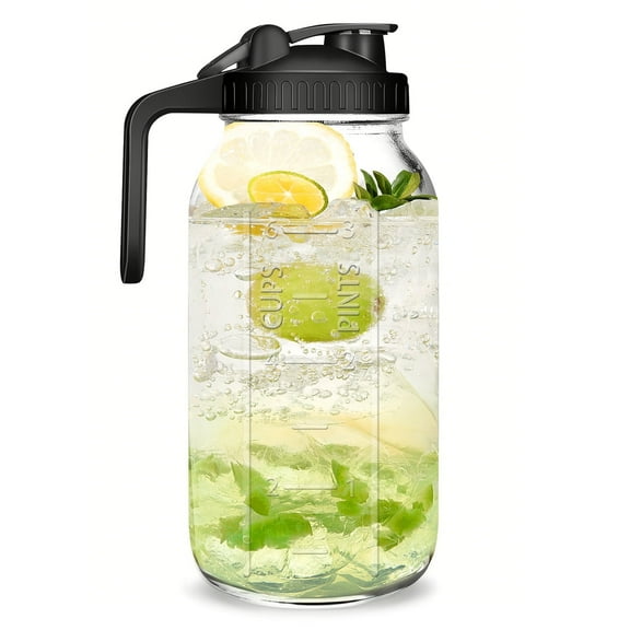JUNLIN Glass Pitcher,Glass Mason Jar Pitcher with Lid & Spout, 64 oz (2 Quart) Leak-proof Wide Mouth Jug for Cold Brew Coffee, Iced Beverage, Sun Tea, Juice.