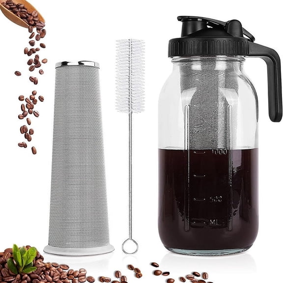 64Oz/ 32Oz Cold Brew Coffee Pot Durable Glass Coffee Pot With Stainless Steel Filter Hand Brewing Iced Tea Coffee Perfect Gift