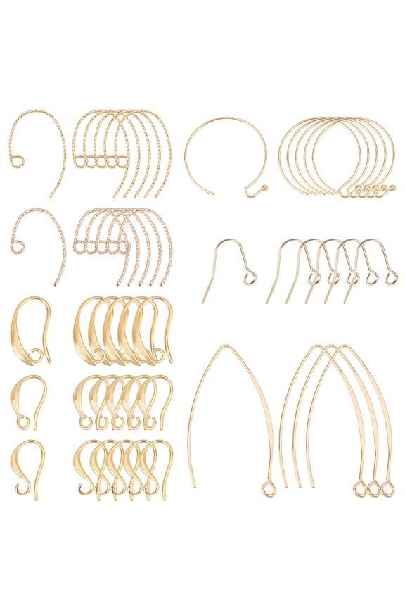 64PCS 18k Gold Plated Earring Hooks 8 Style French Ear Wire Golden Fishhook Hoop with Loop Brass Earring Earring Findings