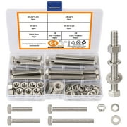 64PCS Hex Bolts and Nuts Kit, 304 Stainless Steel 3/8-16 Heavy Duty Nuts and Bolts Machine Screws with Flat & Lock Washers Kit Silver