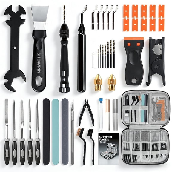 64PCS 3D Printer Tools: 3D Printer Accessories & Printing Tools Kit for Nozzle Cleaning & Model Finishing, Deburring Tool, Tube Cutter, Hand Drill & Sanding Tools with Case