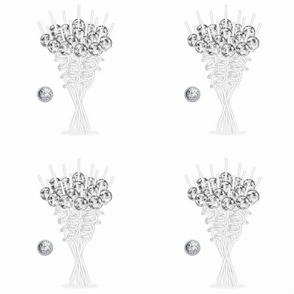 64PCS Disco Ball Straws, Disco Party Decorations Straws with Mini Silver Disco Ball Decor, 70s Disco Party Supplies