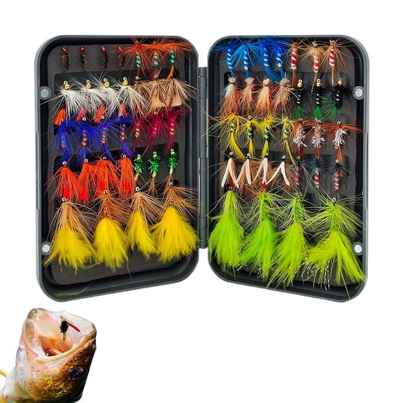 64PCS Flys Fishing Assorted Flies Kit, Flies Assortment Including Dry and Wet Flies, Nymphs, Streamers, Terrestrials, Leeches and More, with Magnetic Flys Box