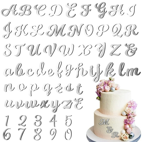 64Pcs 0-9 Numbers + A-Z Letters Mirrored Cake Decoration Picks Acrylic & letter
