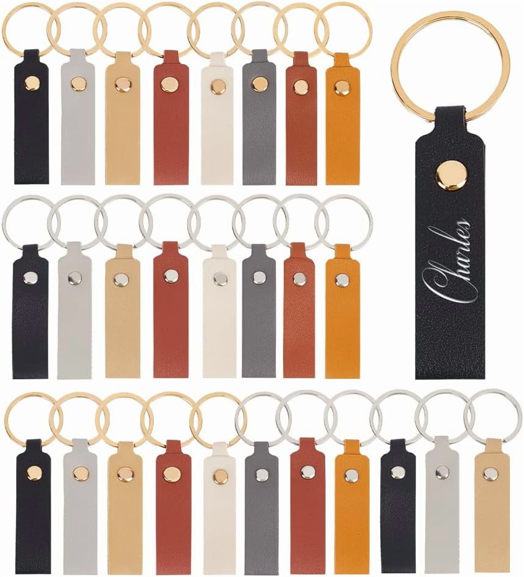64Pcs 16 Colors PU Leather Keychain with Iron Key Rings Mixed Color 9.5x1.6cm 4pcs/color