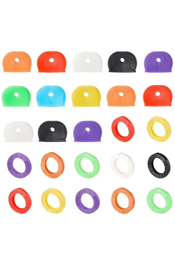 64Pcs 2 Styles Key Color Identifier Rings Key Caps Covers Tags Assorted PVC Plastic Flat Round Reusable Nonslip Waterproof Protector Label Sleeves