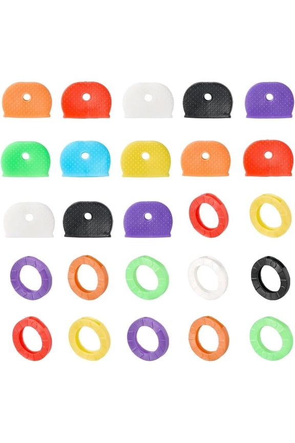 64Pcs 2 Styles Key Color Identifier Rings Key Caps Covers Tags Assorted PVC Plastic Flat Round Reusable Nonslip Waterproof Protector