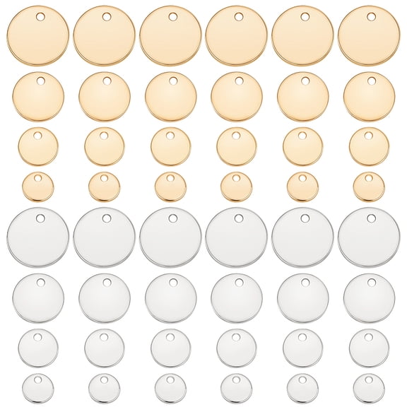 64Pcs 4 Sizes 304 Stainless Steel Charms Flat Round Charms Blank Stamping Tag Pendants Metal Jewelry Charms for DIY Bracelet Earring Necklace Chain Jewelry Making 2 Colors DIY