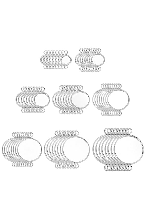 64Pcs 8 Sizes Bezel Blank Charms Bulk Stainless Steel Bezel Tray Connector Charms Trays Connector Pendant Flat Round Blank Tray links
