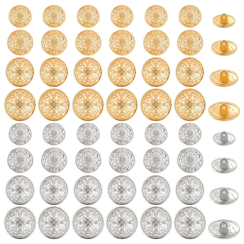 64Pcs 8 Styles 1-Hole Alloy Shank Buttons Flat Round with Flower Mixed ...