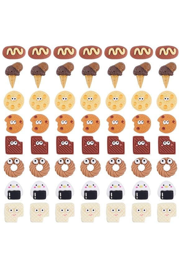 64Pcs 8 Styles Cookie Resin Charms Food Cabochons Flatback Bulk Artificial Delicious Foods Cookies Biscuits Cabochon CharmDIY