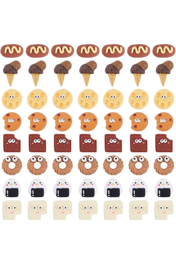 64Pcs 8 Styles Cookie Resin Charms Food Cabochons Flatback Bulk Faux Artificial Delicious Foods Cookies Biscuits Cabochon Charm for ing Jewelry Making Decoration Embellishments