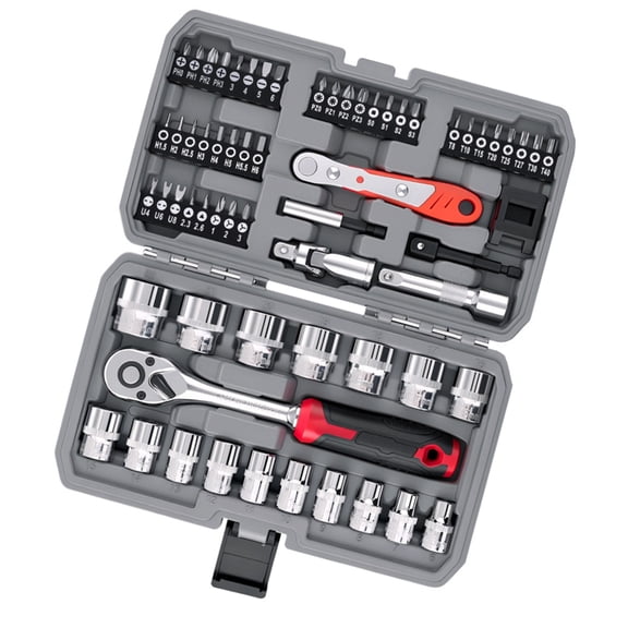 64Pcs Car Repair Tool Kit Ratchet Wrench Spanner Screwdriver Socket Set Combo
