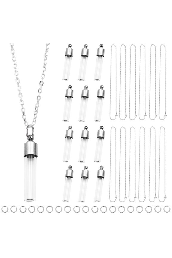 64Pcs DIY Necklaces Making Kit Including 304 Stainless Steel Chain Necklaces and Handmade Blown Glass Pendants Eco-Friendly Brass Jump Rings
