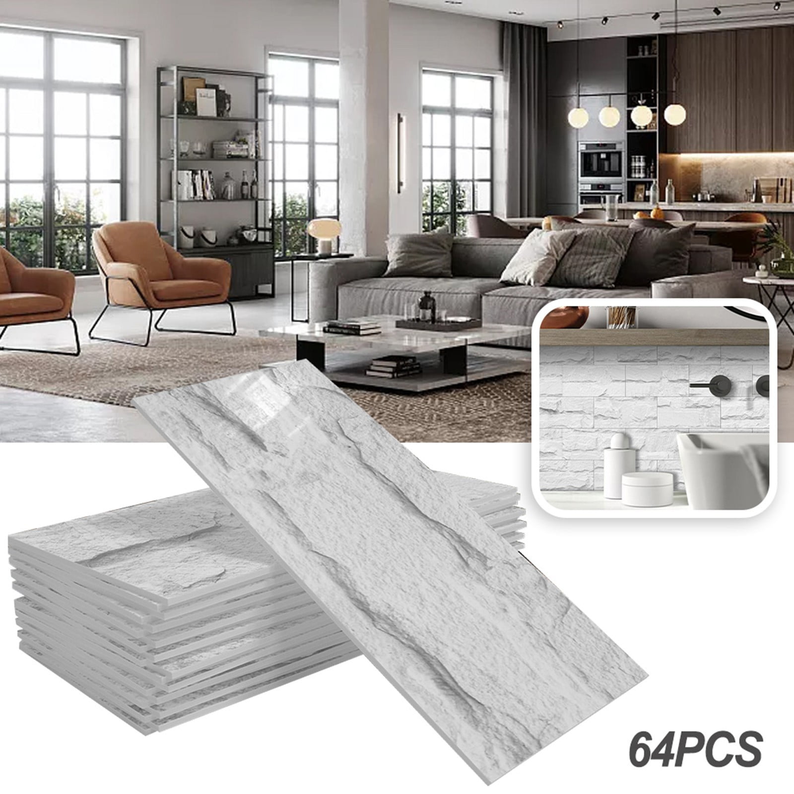 64Pcs Peel and Stick Tile Backsplash, Herringbone Adhesive Backsplash