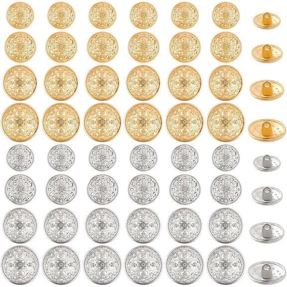 64Pcs Round Metal Shank Button 8 Styles Hollow Flower Coat Buttons Jacket Button 1-Hole Sewing Button Suit Buttons Set Mixed Color 17.5~25mm