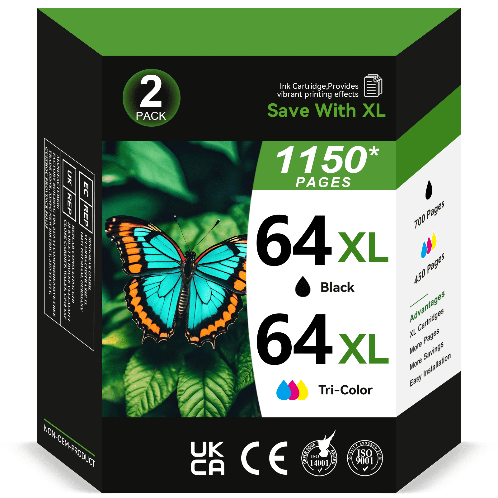 64XL Ink Cartridge Compatible for HP Ink 64 Black Color Ink Cartridge for Envy Photo 7855 7858 6255 6200 7100 7800 Inspire 7950e Tango Printer