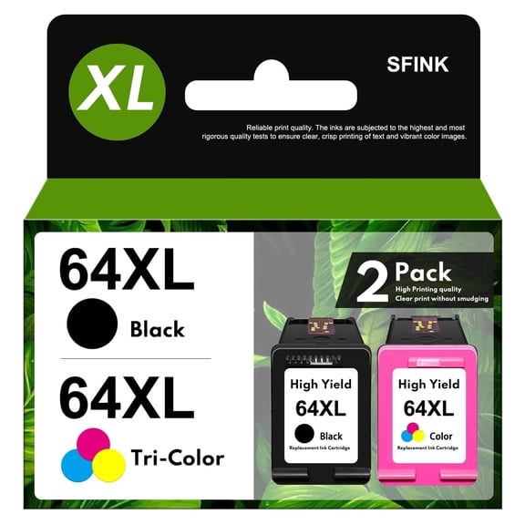 64XL Ink 2-Pack Combo Pack Black/Tri-color Compatible for HP64 Ink Cartridges for Envy Photo 7855 7858 7155 6252 7800 7100 Envy Inspire 7255e 7955e 7958e 7900e Printer