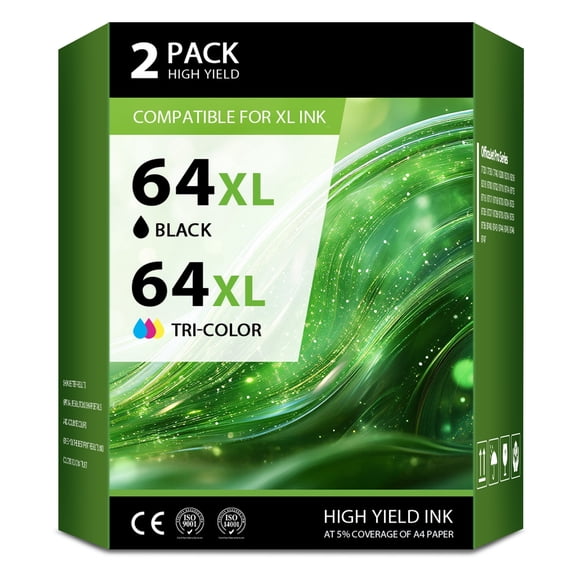 64XL Ink Cartridges Compatible for 64 64XL Black and Color for Envy Photo 7855 7858 7155 7120 7800 6255 6252 7158 7164 (1 Pack Black, 1 Pack Tri-color)