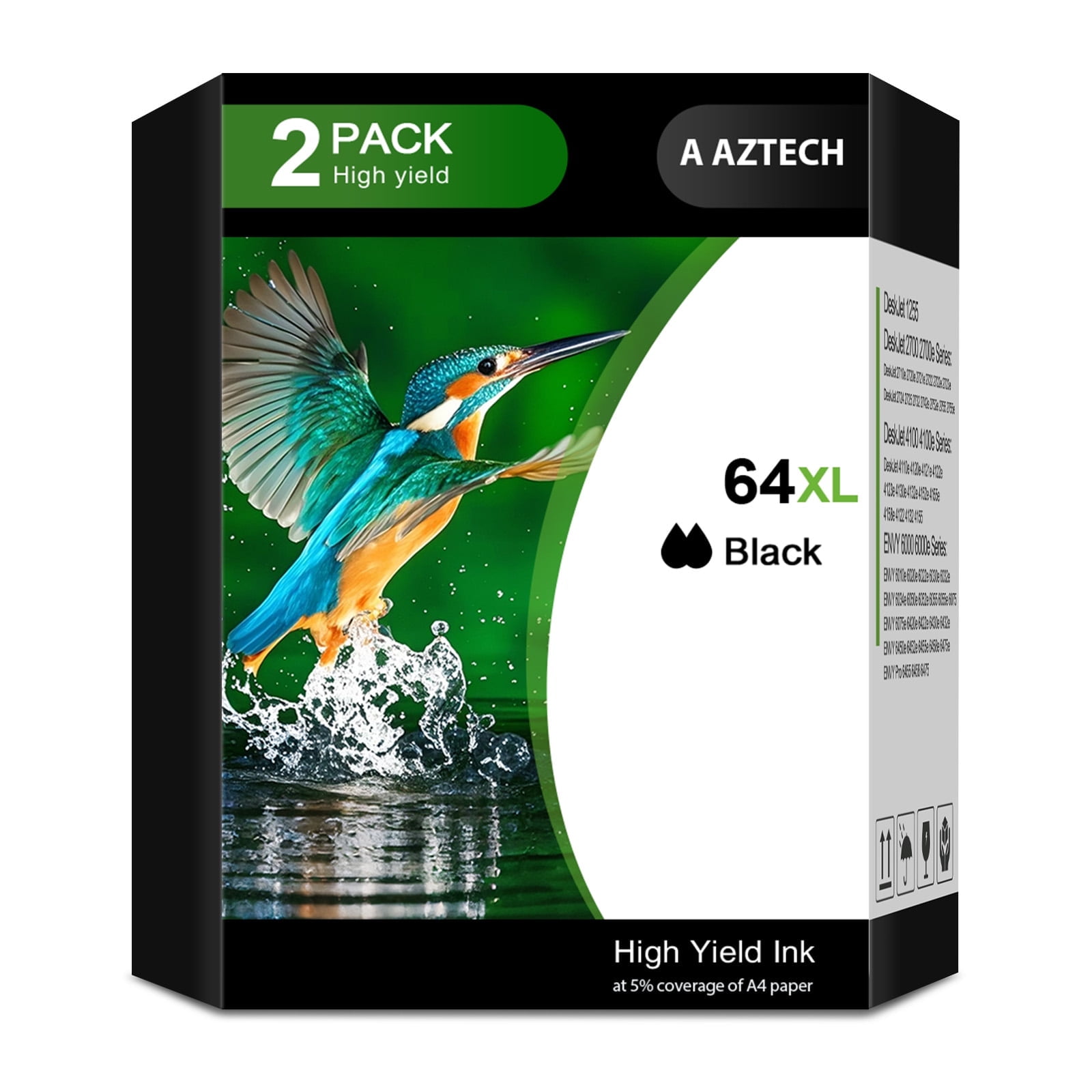 64XL Ink Cartridges Compatible for HP 64 64XL 2 Pack Black for Envy Photo 7855 7858 7155 7120 7158 7800 6255 6252 6232 Printer (2 x Black)