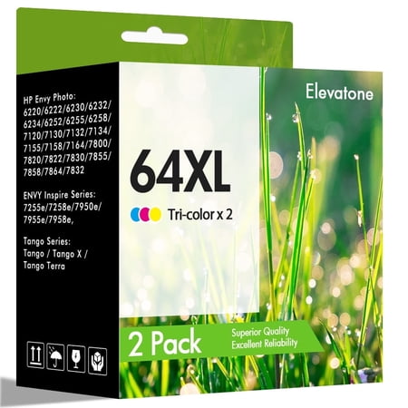 64XL Ink Cartridges Compatible for 64 64XL Color Ink for Envy Photo 7855 7858 7155 7120 7800 6255 6252 7158 7164 Printer (2 Pack Tri-color)