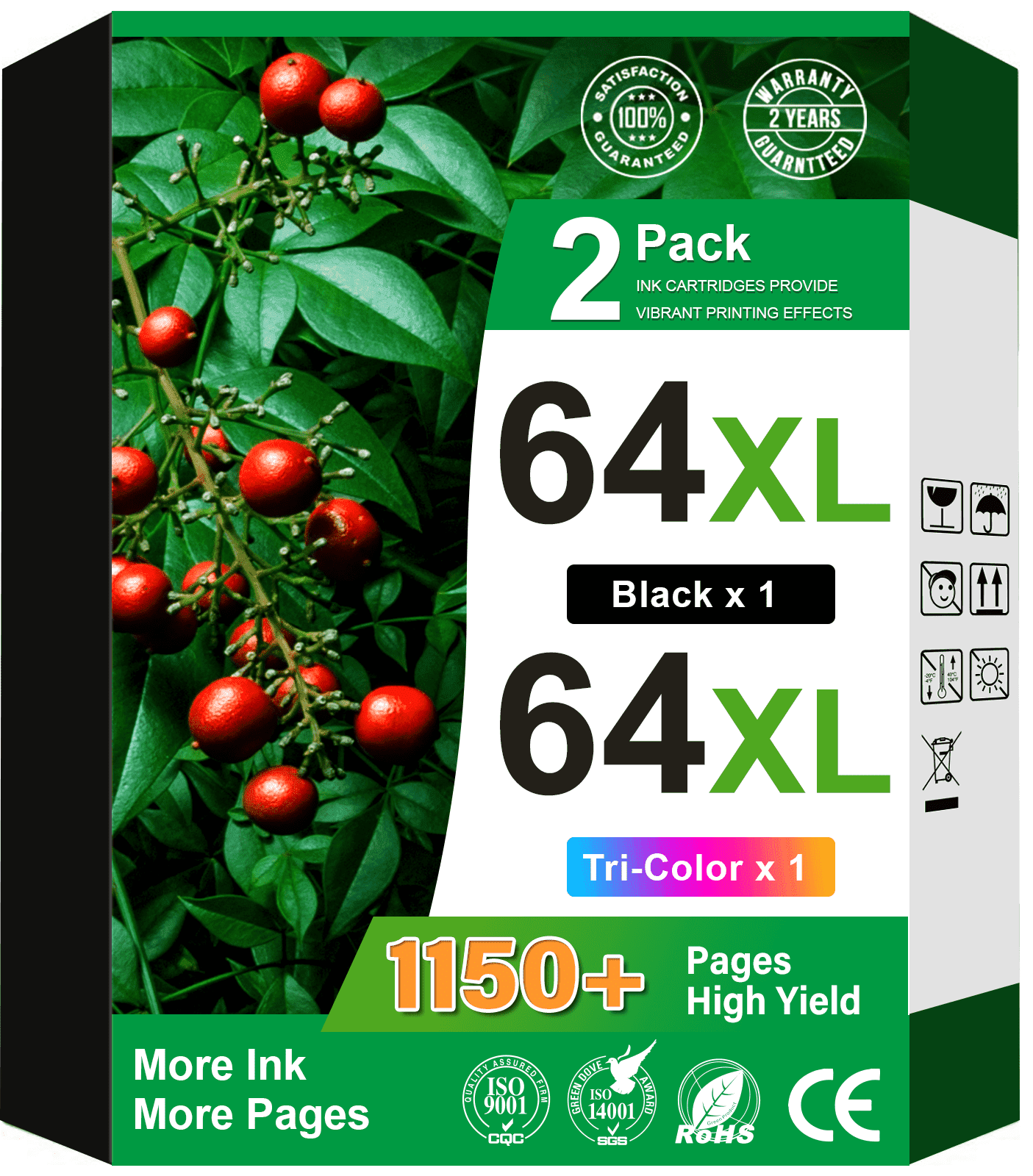64XL Ink Cartridges Combo Compatible for HP 64 Ink Cartridges for HP Printer Ink 64 (Black, Tri-Color)