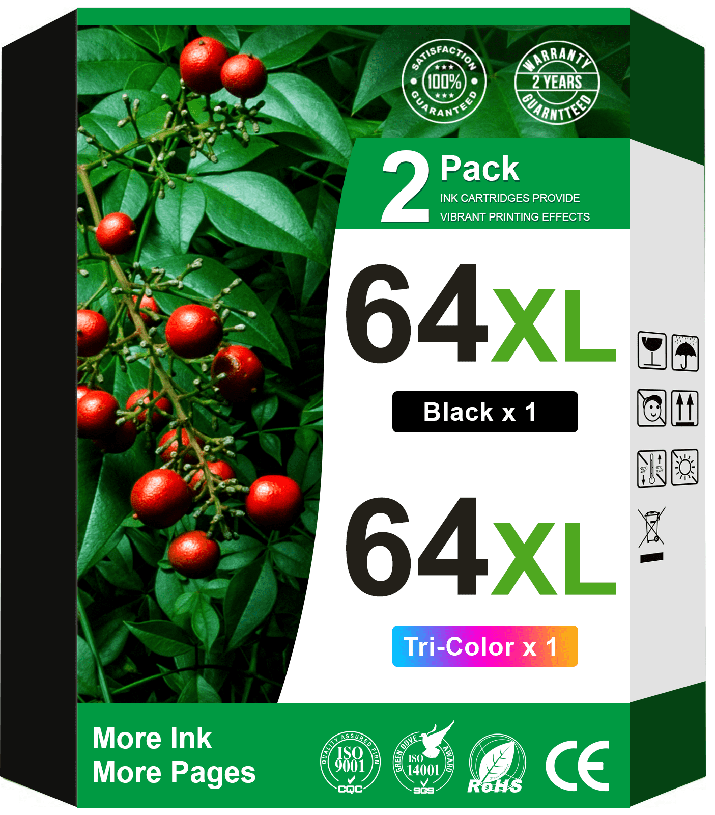 64XL Ink Cartridges Combo Compatible for HP 64 Ink Cartridges for HP Printer Ink 64 (Black, Tri-Color)