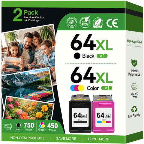 64XL Ink Cartridges Combo Compatible for HP 64 Ink Cartridges for HP Envy Photo 7855 7858 7155 6252 7800 7100 Printer (Black, Tri-Color)