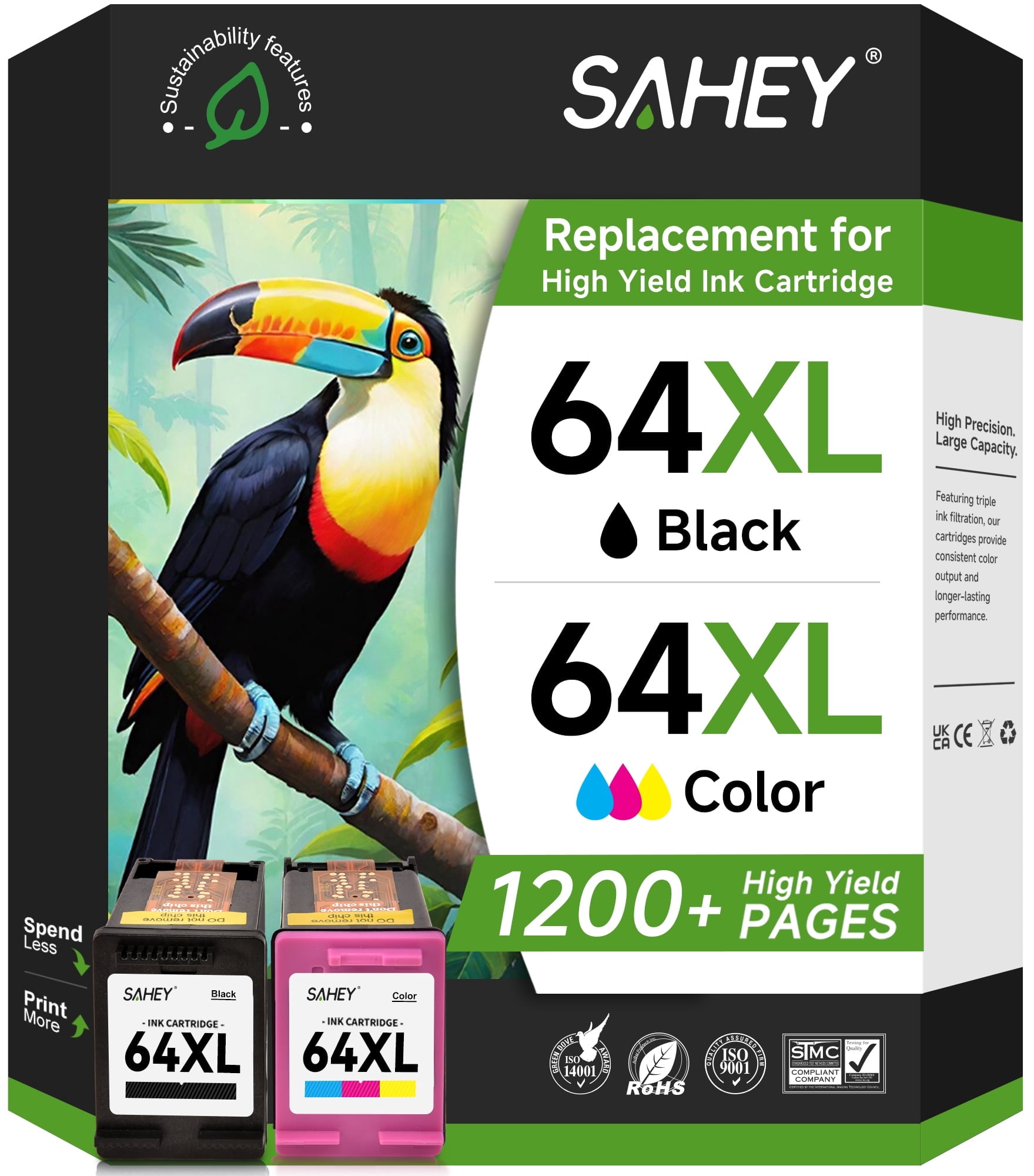 Sahey Ink Compatible for HP 64XL Black and Tri-Color Cartridge