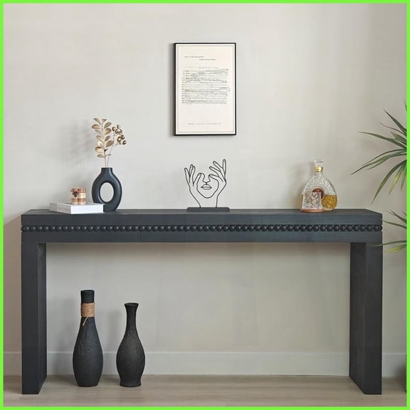 64in Black Wood Coffee Table – Versatile Entryway/Sofa Table, Easy to Assemble