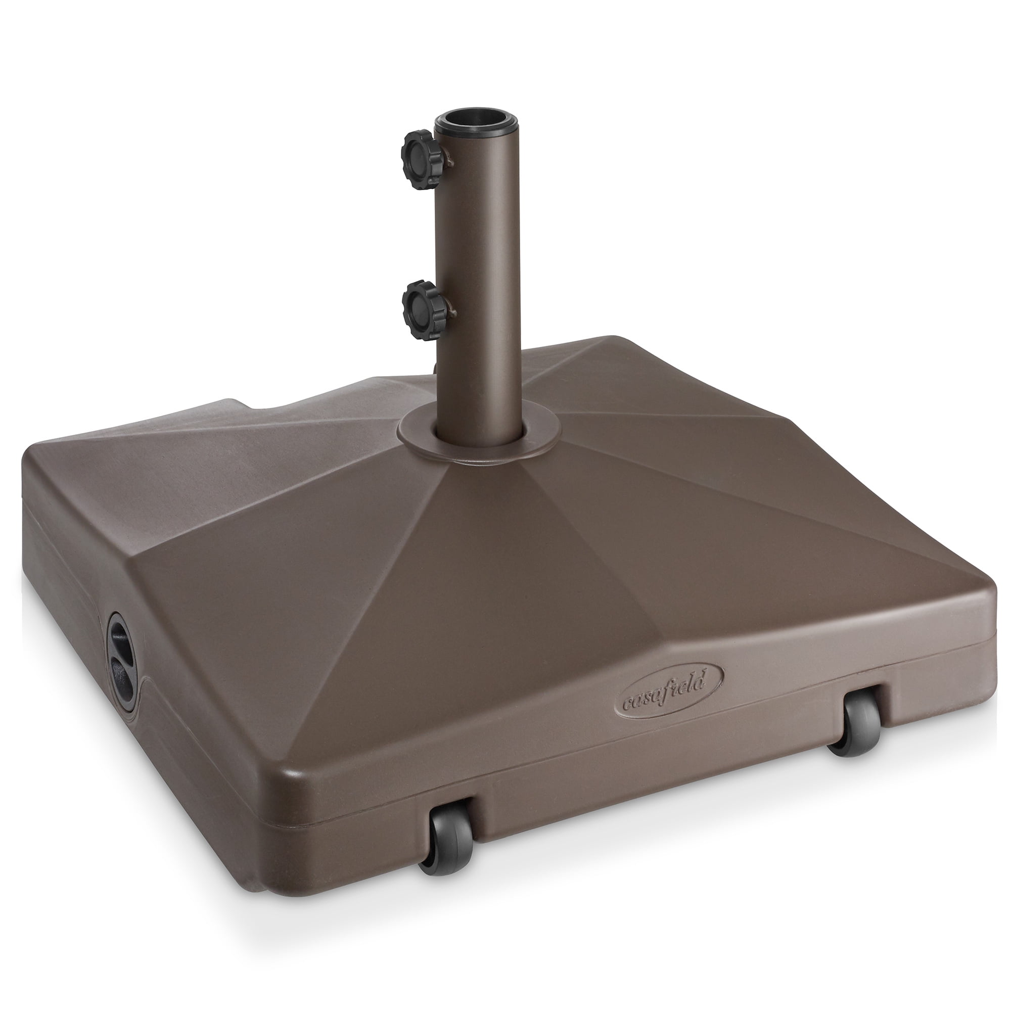 100lb Capacity Fillable Mobile Umbrella Base Stand 2 Wheels and Handle - Brown