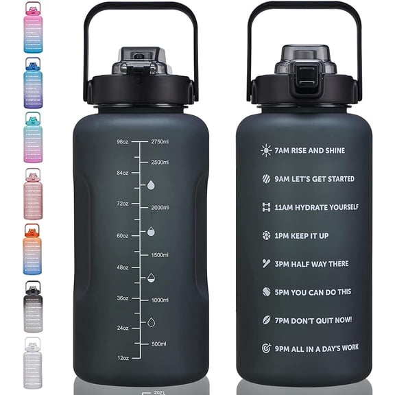 64oz,100oz,128oz Large Motivational Water Bottle with Time Marker, Leakproof & BPA Free Half Gallon Big Water Bottle with Straw Handle Tritan Frosted Water Jug for Gym,Fitness,Outdoor Sports