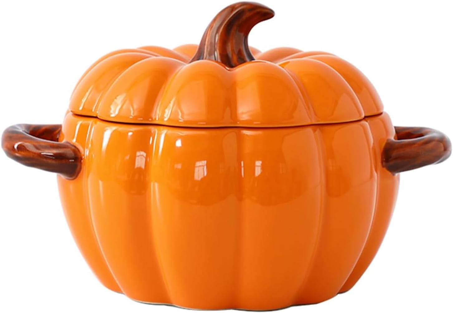 64oz Ceramic Pumpkin Soup Bowl with Lid - Halloween & Thanksgiving Dutch Oven, Microwave & Dishwasher Safe, Orange Pumpkin Casserole Dish for Cooking, Serving & Party Decor