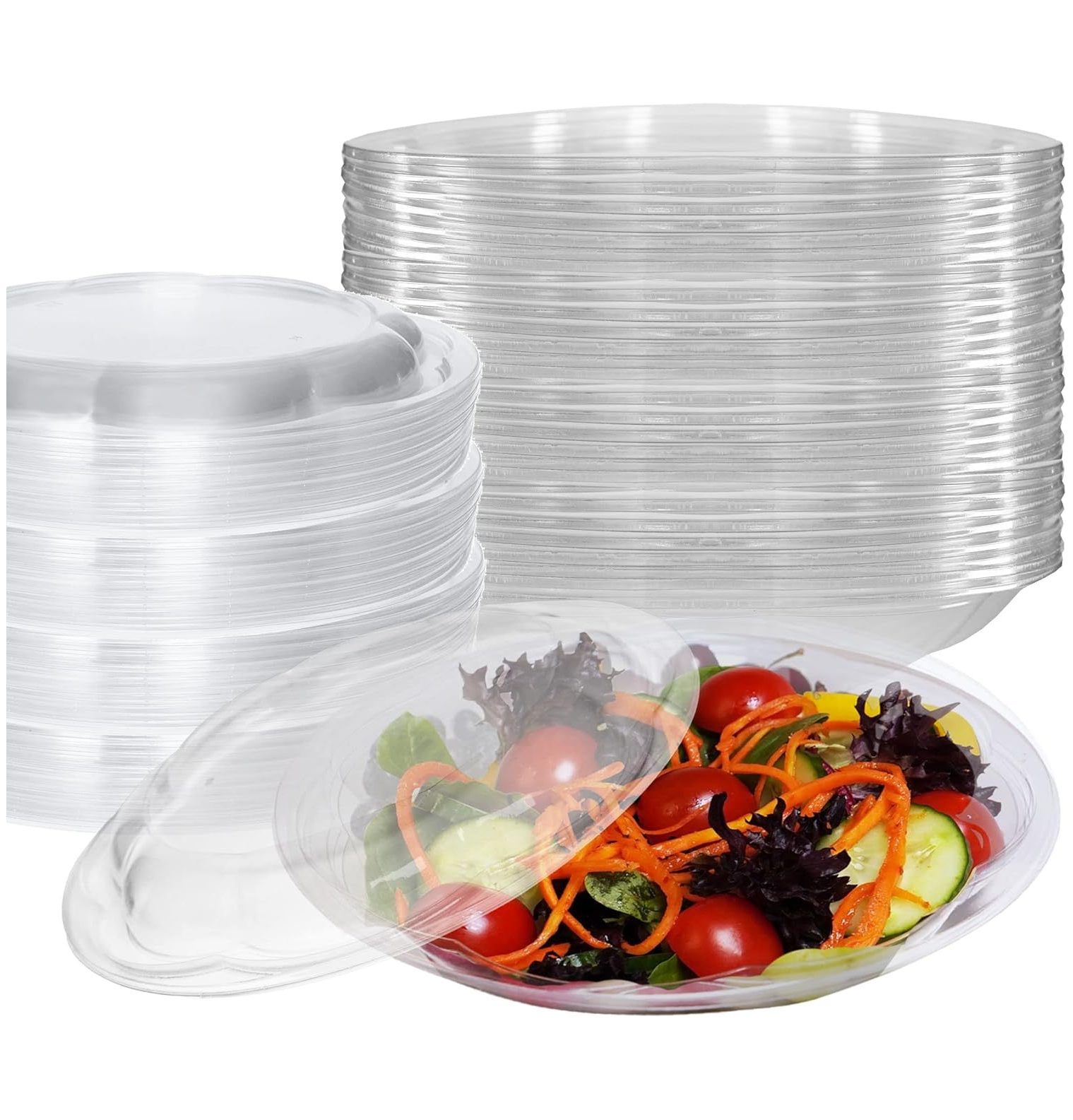 64oz Clear Disposable Salad Bowls with Lids (10 Pack) Clear Plastic
