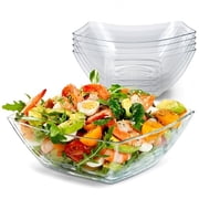64 oz Clear Plastic Serving Bowls, 4 Pack – Large Disposable Candy Dishes, Square Plastic Buffet Containers for Chips, Snacks, Mints, Salad Bar, Parties, Office, Bridal Shower